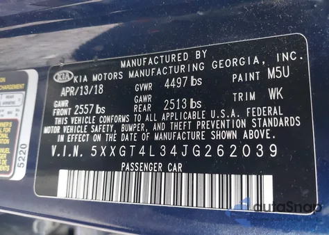 2018 Kia Optima Lx z USA, uszkodzony, nr VIN 5XXGT4L34JG262039